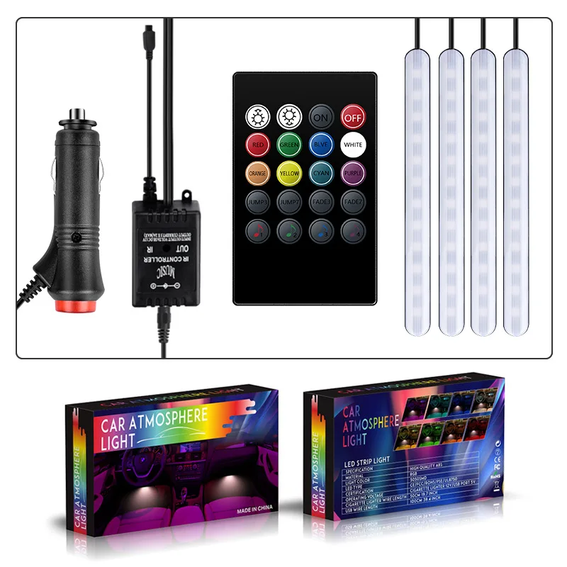 4 шт. 12 SMD дистанционное управление музыкой цветной RGB LED авто интерьер автомобиля