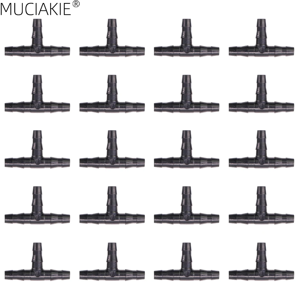 

MUCIAKIE 20PCS 4mm Barb Drip Tee Connector Fitting for 4/7mm (1/4'')Hose Coupling Adapter for Garden Irrigation Water Hose Joint