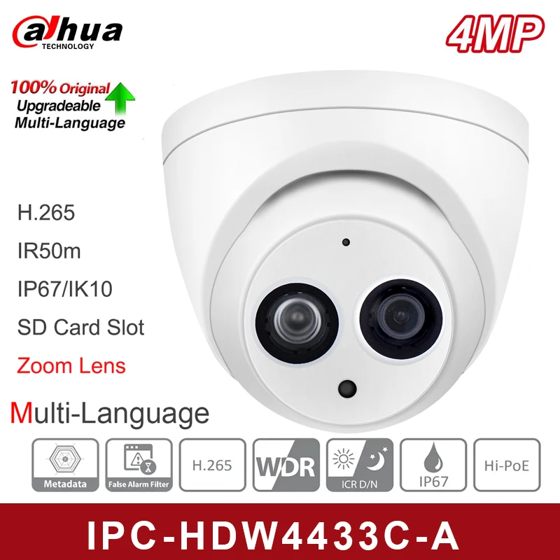 Original Dahua IP Camera 4MP IPC-HDW4433C-A Built-in MiC PoE IR Mini Dome Motion Detection Cam Night Vision CCTV Camera Security
Original Dahua IP Camera 4MP IPC-HDW4433C-A Built-in MiC PoE IR Mini Dome Motion Detection Cam Night Vision CCTV Camera Security
