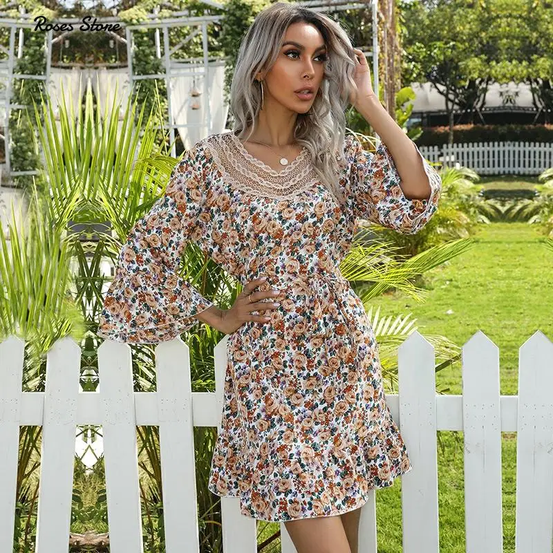 Women's Floral Mini Belt Dress 2022 Casual Summer Elegant Lace Neck Ruffle Sundress For Lady Fashion Spring Boho Clothing Tunics
Women's Floral Mini Belt Dress 2022 Casual Summer Elegant Lace Neck Ruffle Sundress For Lady Fashion Spring Boho Clothing Tunics