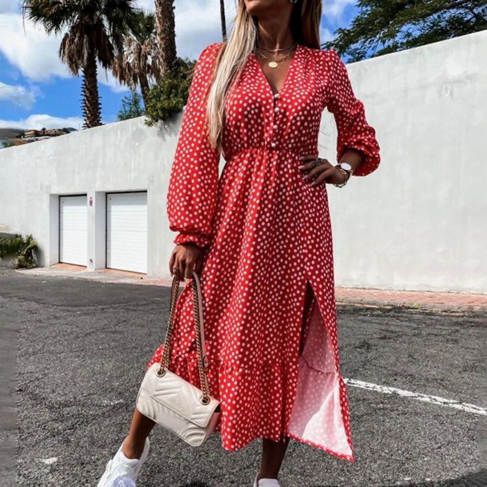 2021 Spring Floral Print Slim Long Shirt Dress Women V-neck Button Split Party Dress Autumn Long Sleeve Elastic Waist Maxi Dress
2021 Spring Floral Print Slim Long Shirt Dress Women V-neck Button Split Party Dress Autumn Long Sleeve Elastic Waist Maxi Dress