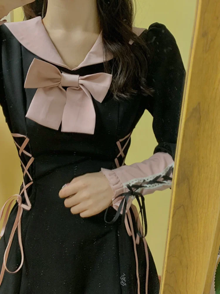 Women High Waist Slim Kawaii Gothic Dress Black Princess Elegant Dress Autumn Long Sleeve Bow Designer Party Mini Sweet Dress
Women High Waist Slim Kawaii Gothic Dress Black Princess Elegant Dress Autumn Long Sleeve Bow Designer Party Mini Sweet Dress