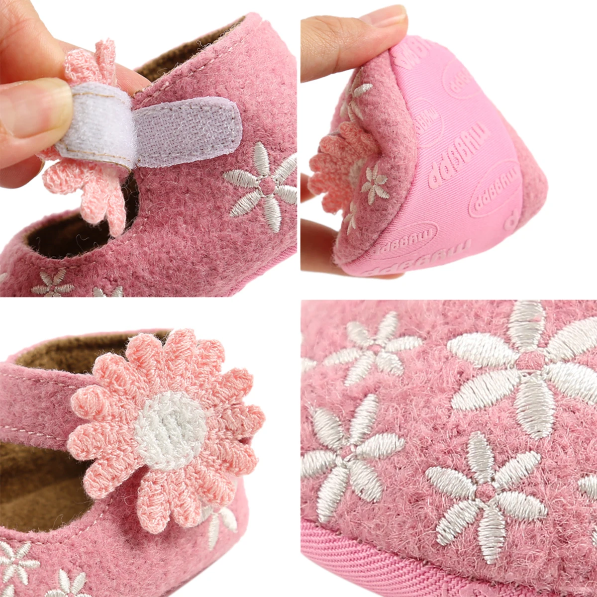 

0-18M Newborn Baby Girls Flats, Soft Sole Infant First Walkers Embroidery Princess Shoes with Sunflower