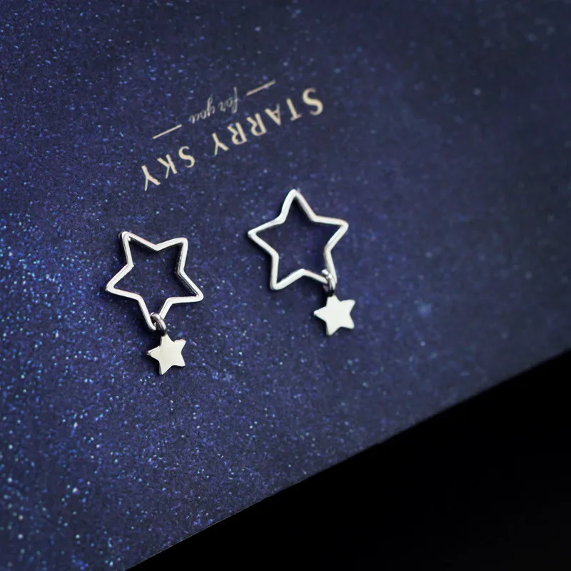 S925 full body sterling silver earrings Korea simple fashion cute five-pointed star hollow earrings wild female 
S925 full body sterling silver earrings Korea simple fashion cute five-pointed star hollow earrings wild female
