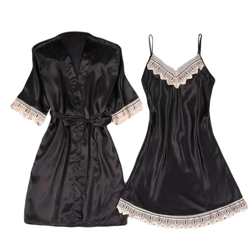 Women Silky Lace Patchwork 2 Piece Kimono Robe Gown with Sleeveless Nightdress Y3NE
Women Silky Lace Patchwork 2 Piece Kimono Robe Gown with Sleeveless Nightdress Y3NE