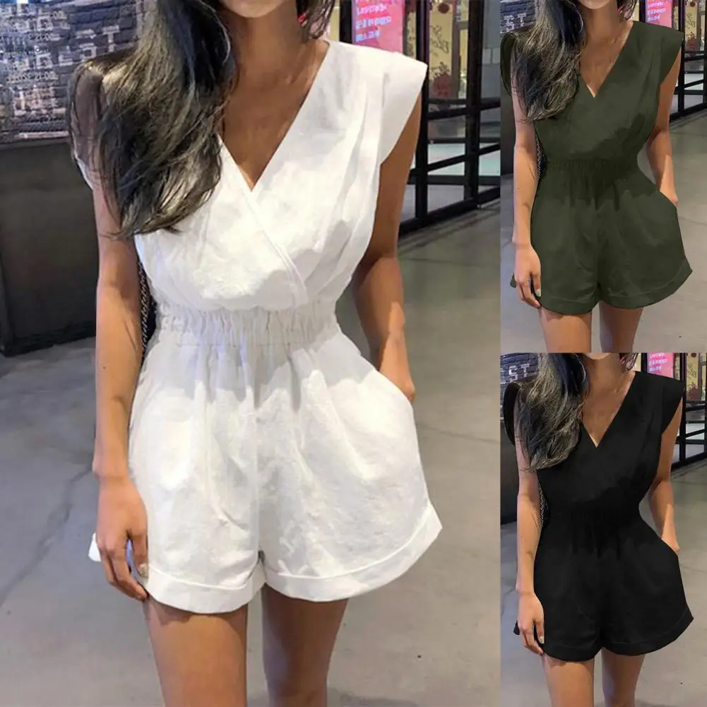 Backless Rompers Flexible V-neck Solid Color Sleeve-less Loose Shorts Jumpsuits Summer V Collar Sleeve-less Shorts Jumpsuit 2021
Backless Rompers Flexible V-neck Solid Color Sleeve-less Loose Shorts Jumpsuits Summer V Collar Sleeve-less Shorts Jumpsuit 2021
