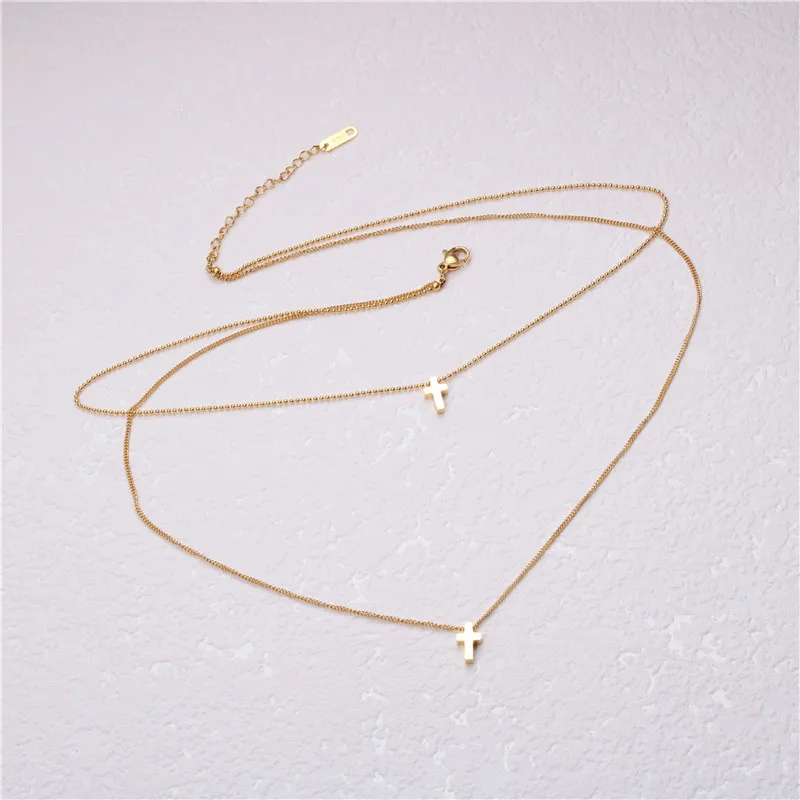 High End Stainless Steel Jewelry Double-layer Beads Curb Chain Cross Pendant Necklace For Women
High End Stainless Steel Jewelry Double-layer Beads Curb Chain Cross Pendant Necklace For Women