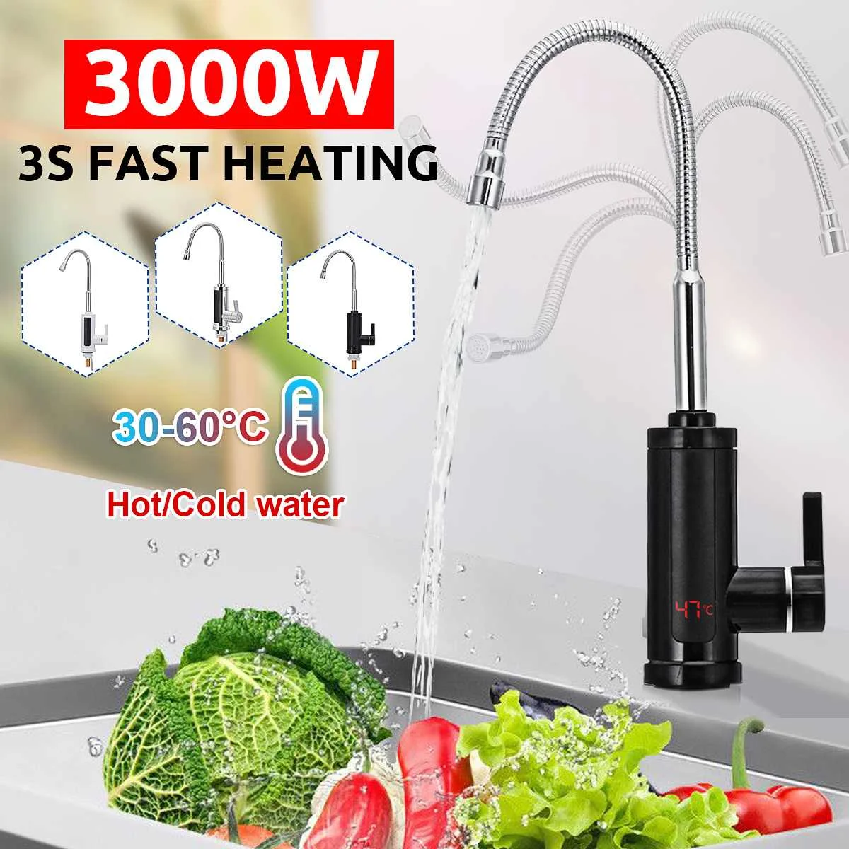 3000W 220V Electric Kitchen Flow Water Heater Tap with LED Instant Hot Water Faucet Heater Cold Heating Tankless Water Heater
3000W 220V Electric Kitchen Flow Water Heater Tap with LED Instant Hot Water Faucet Heater Cold Heating Tankless Water Heater