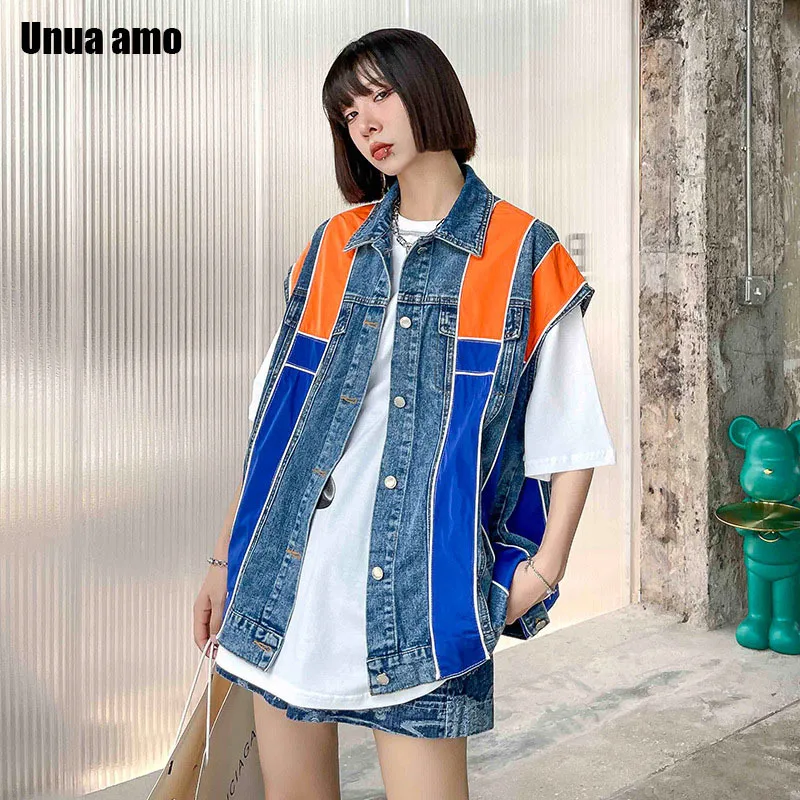 Женский джинсовый жилет Unua amo, осенняя свободная стильная куртка без рукавов в стиле пэчворк, повседневный джинсовый жилет, 2021
Женский джинсовый жилет Unua amo, осенняя свободная стильная куртка без рукавов в стиле пэчворк, повседневный джинсовый жилет, 2021