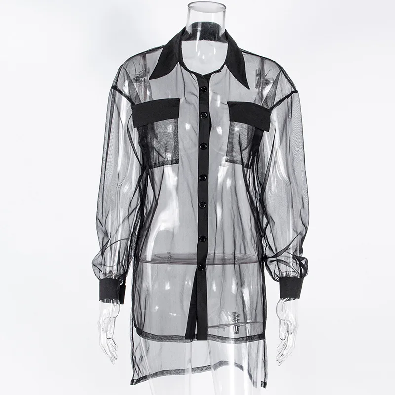 Women's Breasted Mesh Perspective Suit Collar Medium Length Beach Blouse Sexy Blouse Black Suntan Irregular
Women's Breasted Mesh Perspective Suit Collar Medium Length Beach Blouse Sexy Blouse Black Suntan Irregular