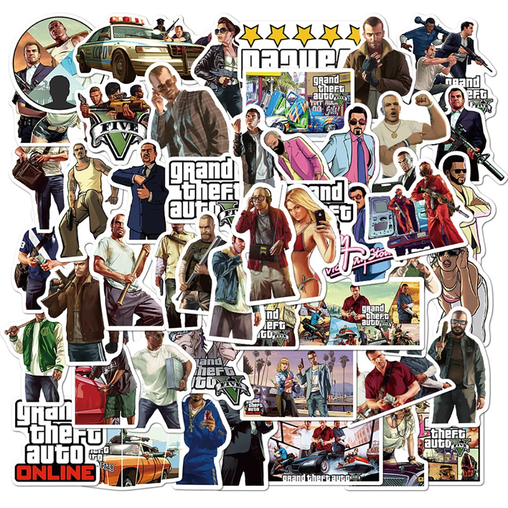 10/30/50PCS New GTA Game Stickers Motorcycle Travel Luggage Fridge Laptop Classic Toy Waterproof Sticker Decals for Kids Gift
10/30/50PCS New GTA Game Stickers Motorcycle Travel Luggage Fridge Laptop Classic Toy Waterproof Sticker Decals for Kids Gift