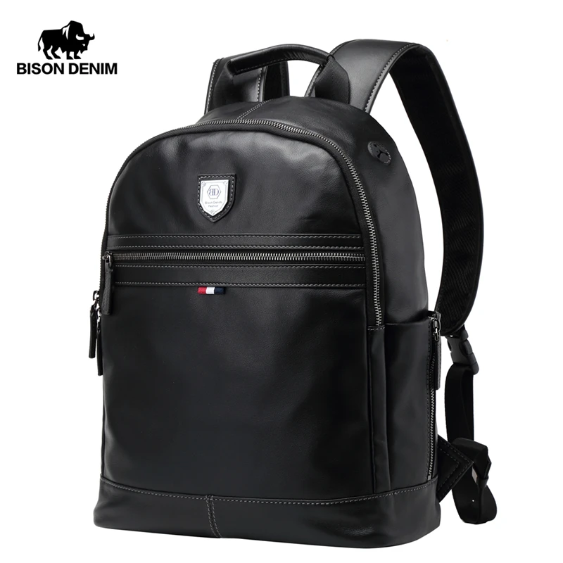 BISON DENIM Модный деловой рюкзак 15 6 " для ноутбука из натуральной кожи рюкзаки с USB