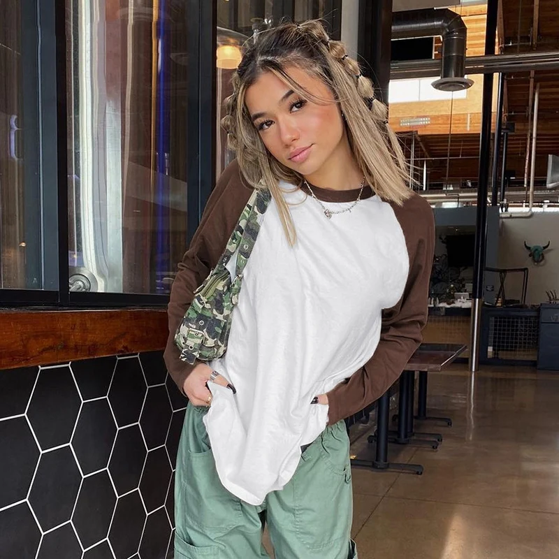 Streetwear Patchwork Brown Long Sleeve Long T Shirt Women Y2K 90s Casual Loose Cotton T-shirt Ladies Cute Fashion Korean Tshirts
Streetwear Patchwork Brown Long Sleeve Long T Shirt Women Y2K 90s Casual Loose Cotton T-shirt Ladies Cute Fashion Korean Tshirts