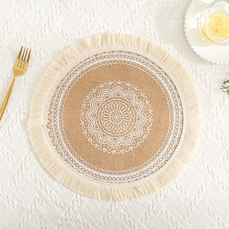 37cm Diameter Woven Coasters Nordic Placemats Cotton And Linen Dining Table Potholders Shooting Props, Home Jute Decorative Mats 
37cm Diameter Woven Coasters Nordic Placemats Cotton And Linen Dining Table Potholders Shooting Props, Home Jute Decorative Mats