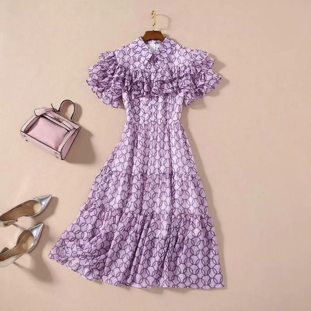 women's European and American dress 2021 summer new styles Short sleeve lapel with purple print flounces Fashionable dress
women's European and American dress 2021 summer new styles Short sleeve lapel with purple print flounces Fashionable dress
