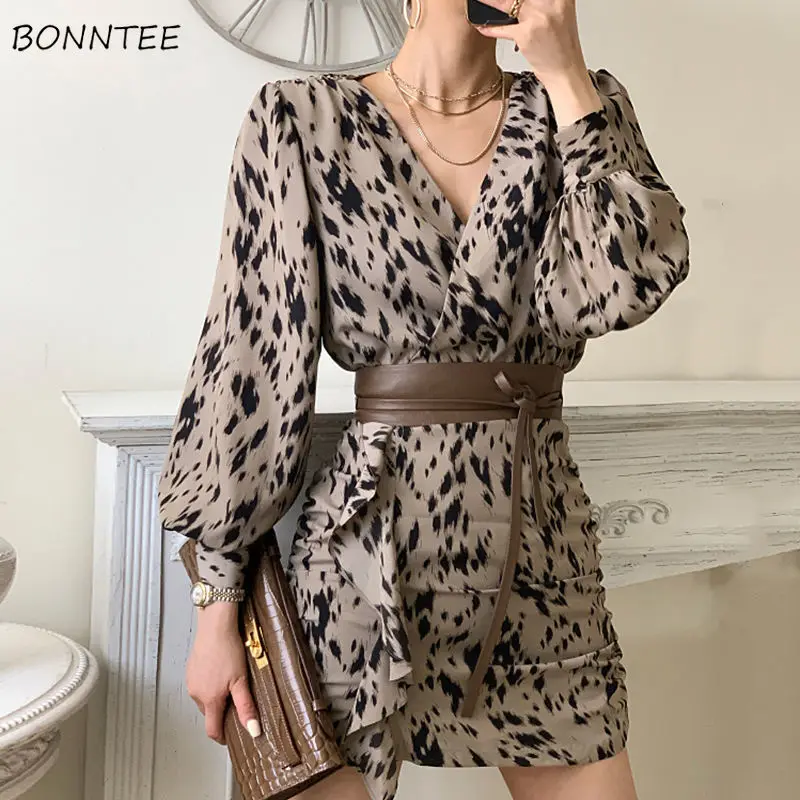 Dress Women Leopard Sashes Puff Sleeve V-neck Sexy Mini Slim All-match Cozy Female Elegant Club Party Ulzzang Leisure Trendy New
Dress Women Leopard Sashes Puff Sleeve V-neck Sexy Mini Slim All-match Cozy Female Elegant Club Party Ulzzang Leisure Trendy New
