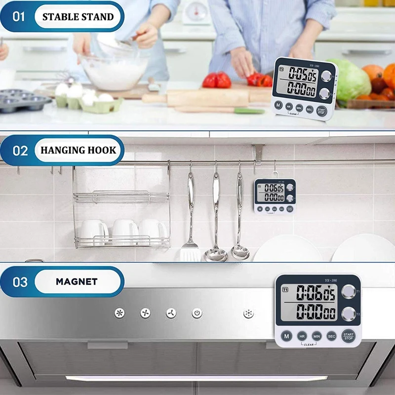 YS White Gray YS-390 Digital Double Kitchen Timer, Cooking Timer, Stopwatch, Large Display, Adjustable Volume Alarm and Flash wi
YS White Gray YS-390 Digital Double Kitchen Timer, Cooking Timer, Stopwatch, Large Display, Adjustable Volume Alarm and Flash wi