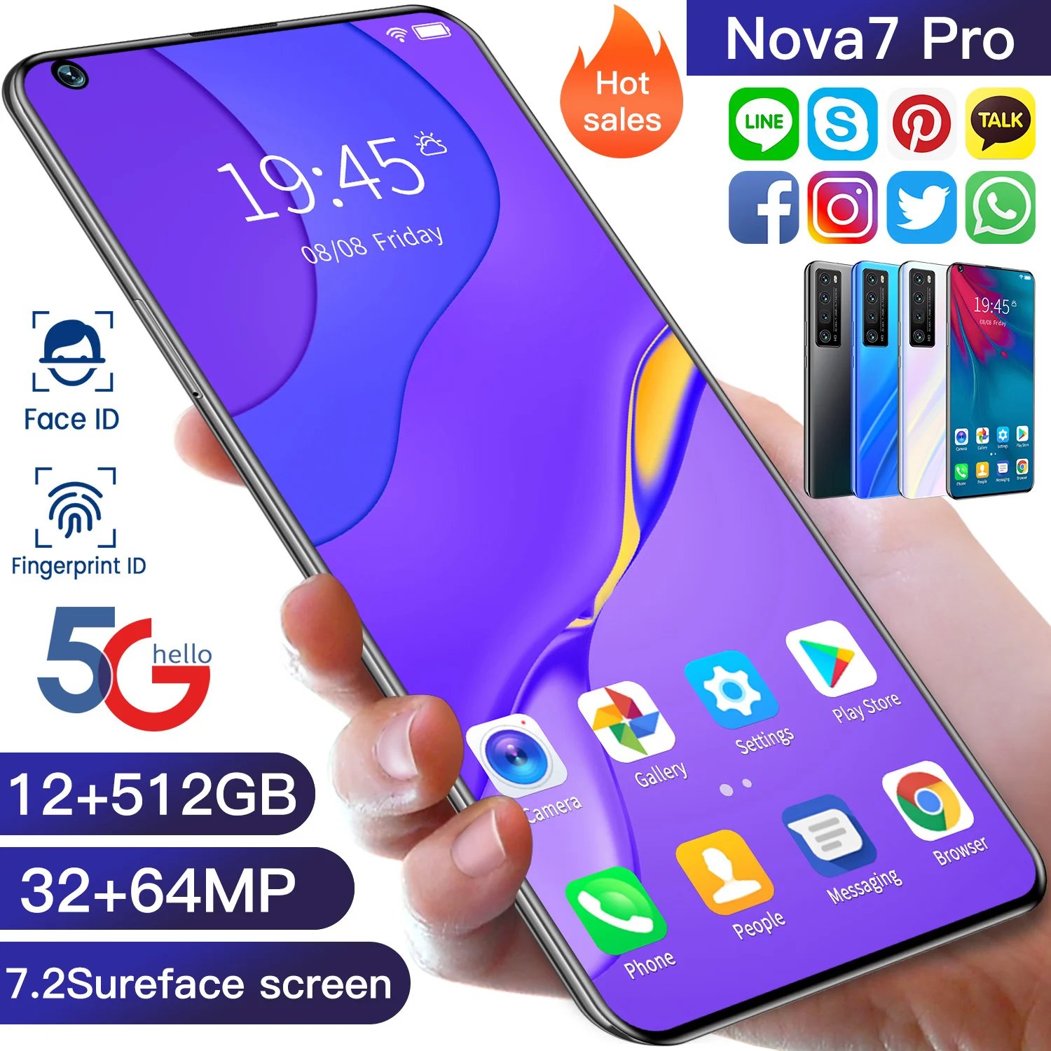 Smartphones 7.2 Nova7Pro Global Version Dual SIM Cellphones MTK6899 64MP 12GB 512GB Android 10.0 5000Mah Cellular phones
Smartphones 7.2 Nova7Pro Global Version Dual SIM Cellphones MTK6899 64MP 12GB 512GB Android 10.0 5000Mah Cellular phones