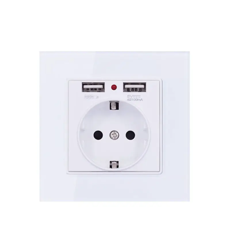 EU Standard Wall Electrical Power Socket with Dual Usb Ports Tempered Glass
EU Standard Wall Electrical Power Socket with Dual Usb Ports Tempered Glass