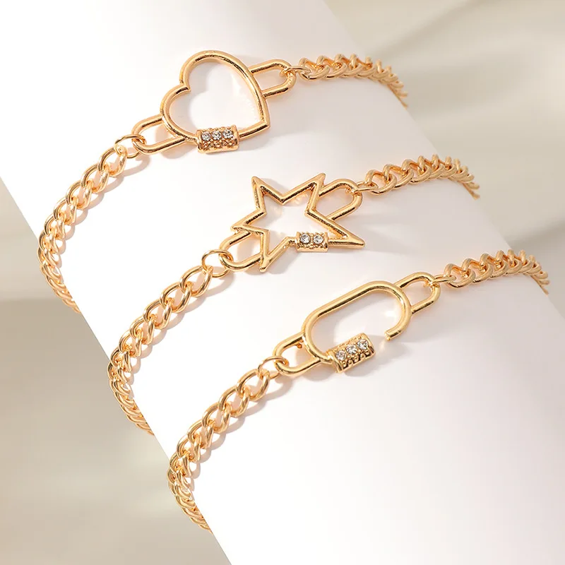 3pcs/set Fashion Gold Star Heart Bracelets Set For Women Geometric Rhinestone Chian Charm Bangles Wristband Party Jewelry Gifts
3pcs/set Fashion Gold Star Heart Bracelets Set For Women Geometric Rhinestone Chian Charm Bangles Wristband Party Jewelry Gifts