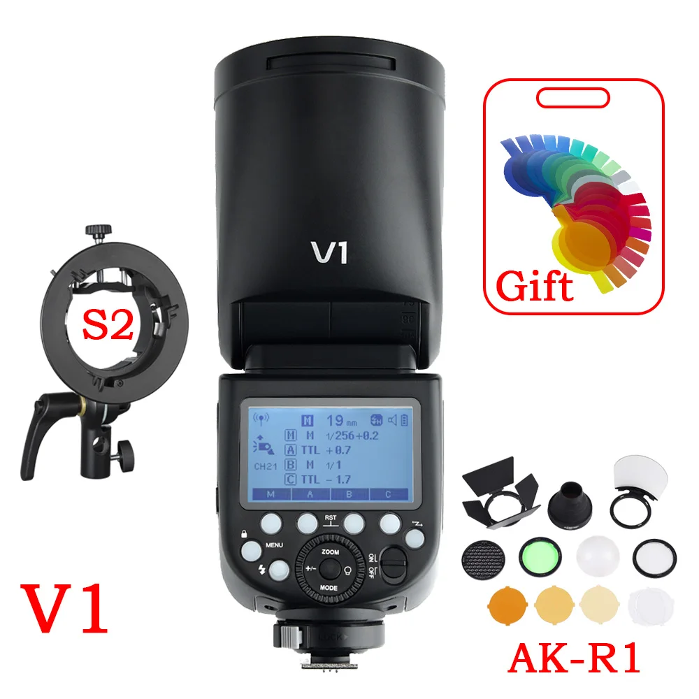 Godox V1-C V1-F V1-N V1-S Camera Flash 2.4G TTL X1T-F X2T-S XPro-N Trigger S2 Bowens Bracket AK-R1 Color Filter For Canon Fuji 
Godox V1-C V1-F V1-N V1-S Camera Flash 2.4G TTL X1T-F X2T-S XPro-N Trigger S2 Bowens Bracket AK-R1 Color Filter For Canon Fuji