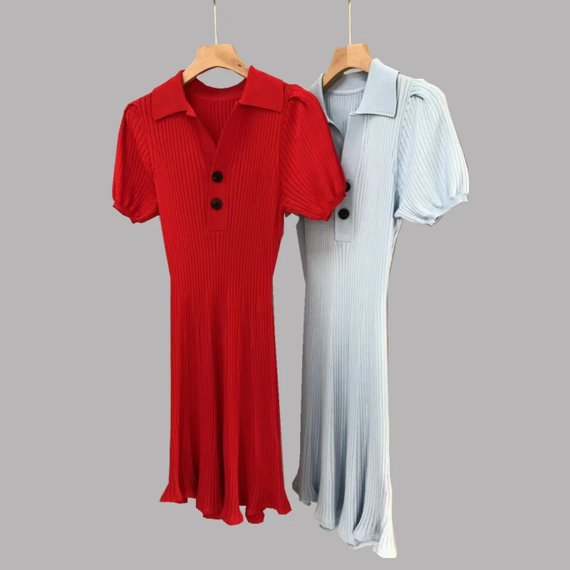 High Quality Women's Fashion Summer Vintage Elegant Stretch Lapel V-Neck Knitted Short Sleeve Dress
High Quality Women's Fashion Summer Vintage Elegant Stretch Lapel V-Neck Knitted Short Sleeve Dress
