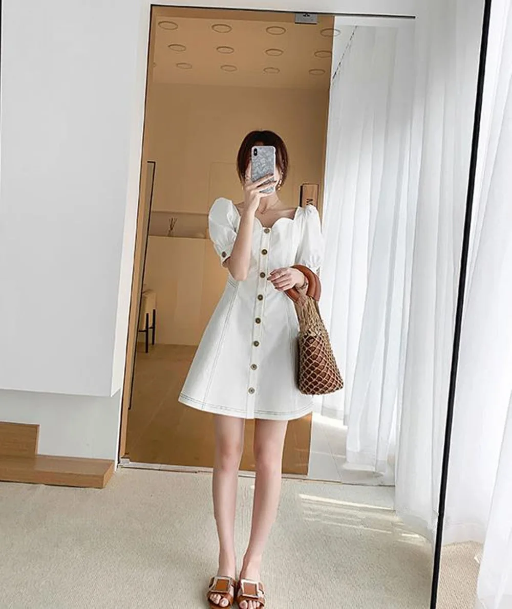 WAWNI White Dress Summer 2020 New Retro Square Collar Temperament Slim Short Sleeve A-line Skirt Sexy Female Loose Fashion
WAWNI White Dress Summer 2020 New Retro Square Collar Temperament Slim Short Sleeve A-line Skirt Sexy Female Loose Fashion