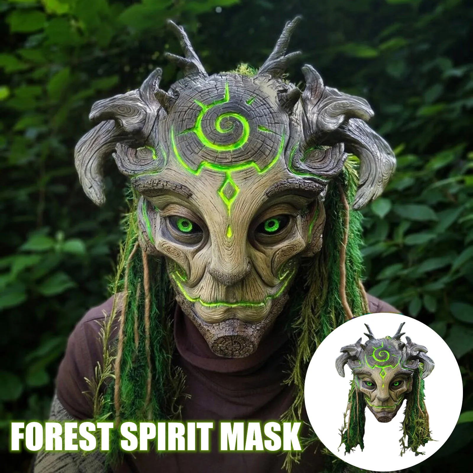 Forest Spirit Mask Green Horror Light Up Helmet Annual Ring Overhead Halloween Cosplay Decoration Festive Atmosphere Supplies
Forest Spirit Mask Green Horror Light Up Helmet Annual Ring Overhead Halloween Cosplay Decoration Festive Atmosphere Supplies