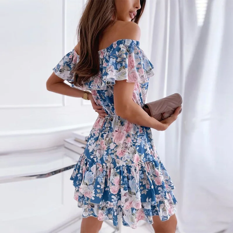 Summer Floral Print Mini Dress Women Slash Neck High Waist Strapless Cascading Ruffle Dresses Ladies 2021 New Sweet Fashion
Summer Floral Print Mini Dress Women Slash Neck High Waist Strapless Cascading Ruffle Dresses Ladies 2021 New Sweet Fashion
