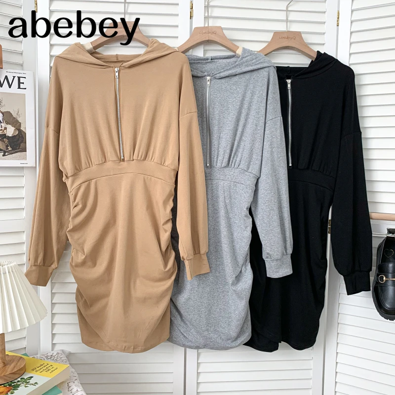 Korean hooded collar long sleeve Dress high waist pleated solid color short wrap zipper Dress 2021 New Spring Autumn Women
Korean hooded collar long sleeve Dress high waist pleated solid color short wrap zipper Dress 2021 New Spring Autumn Women