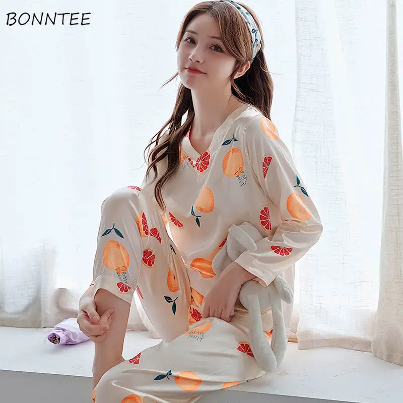 Pajama Sets Women Spring Silk V-neck Elegant Print Korean Style Loose Simple Fashion Soft Sleepwear Womens Pyjamas Chic Leisure
Pajama Sets Women Spring Silk V-neck Elegant Print Korean Style Loose Simple Fashion Soft Sleepwear Womens Pyjamas Chic Leisure