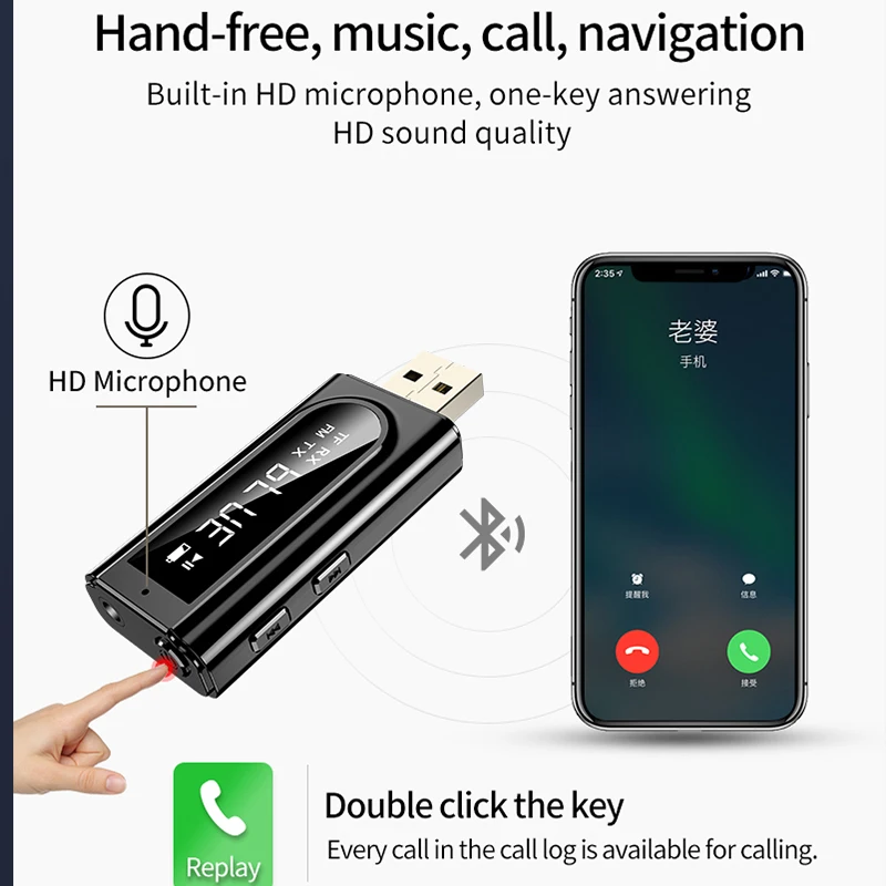 Bluetooth 5 0 приемник передатчик светодиодный автомобильный FM модулятор кардридер 3