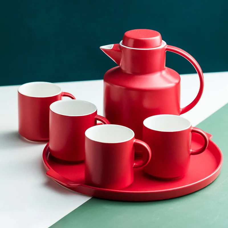 

Креативный керамический чайный сервиз, бытовая кружка для холодного чайника, чашка для офиса и послеобеденного чая, простой набор из 4 чашек...