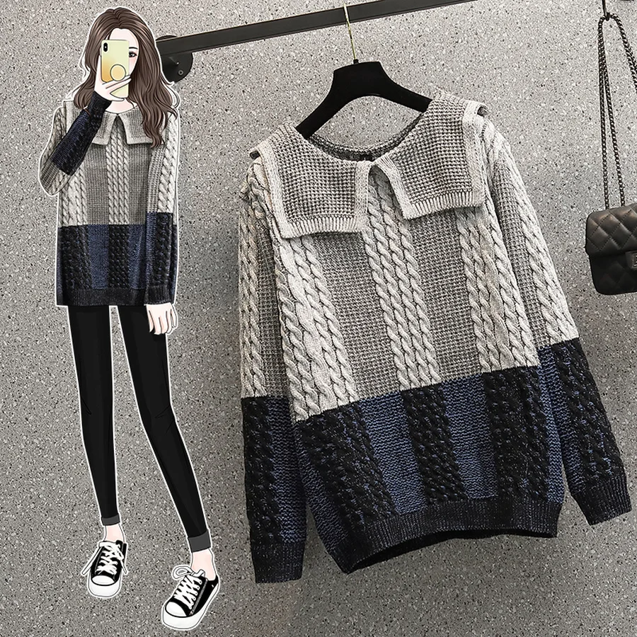 4xl Plus Size Oversize Fashion Sweater Women Sailor Collar Twist Patchwork Top Pullovers Female Clothes Korean Winter
4xl Plus Size Oversize Fashion Sweater Women Sailor Collar Twist Patchwork Top Pullovers Female Clothes Korean Winter