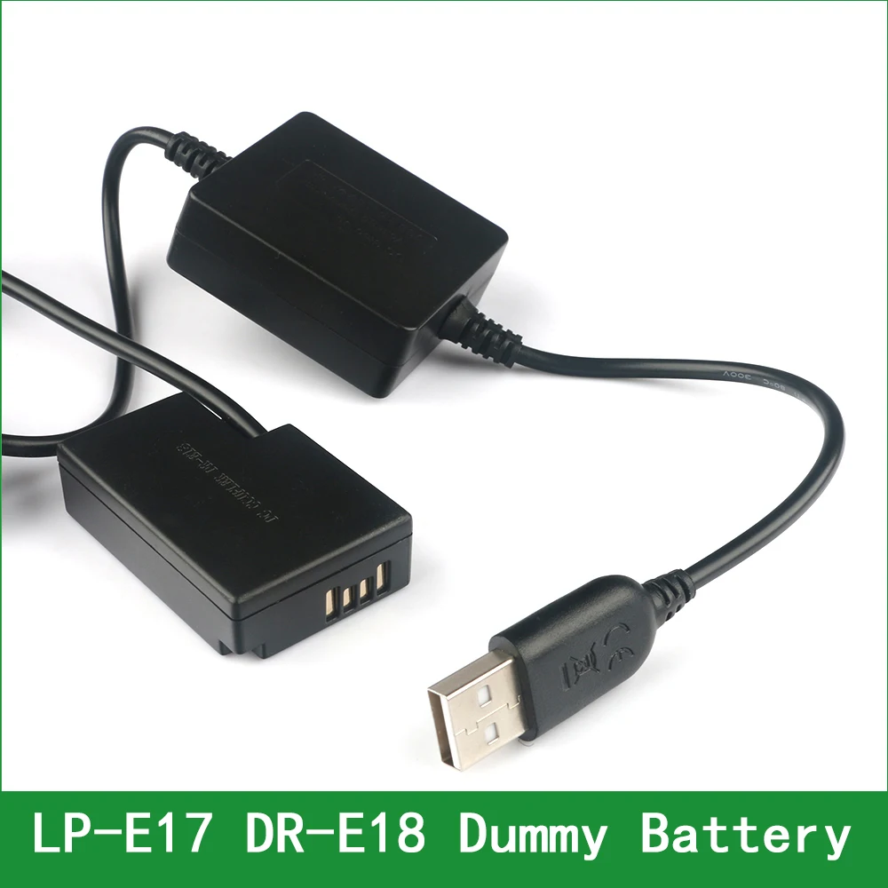 

5V USB DR-E18 ACK-E18 Dummy Battery Adapter Plug DC Power Bank For Canon EOS Rebel SL2 SL3 T6i T6s T7i T8i Kiss X8i X9 X9i X10