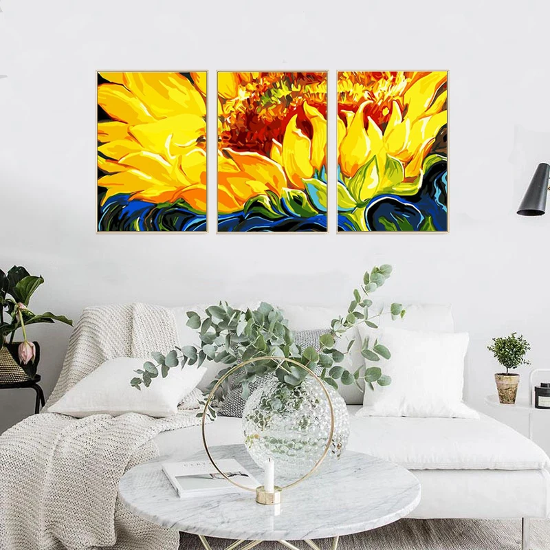 

Gatyztory 3PCS Vibrant Sunflower Paint By Numbers HandPainted Canvas Painting For Wall Art Decor 40x50CM