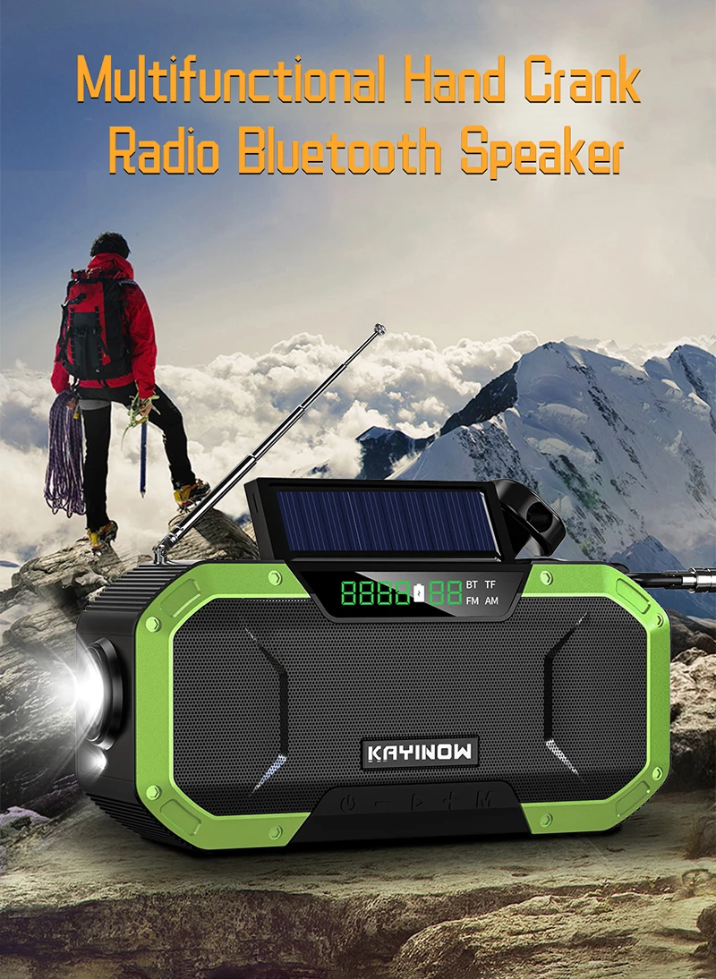 Solar Hand Crank Radio Outdoor Multi-function Emergency Radio Bluetooth Speaker 5000mAh Power Bank Charger Flash Light
Solar Hand Crank Radio Outdoor Multi-function Emergency Radio Bluetooth Speaker 5000mAh Power Bank Charger Flash Light