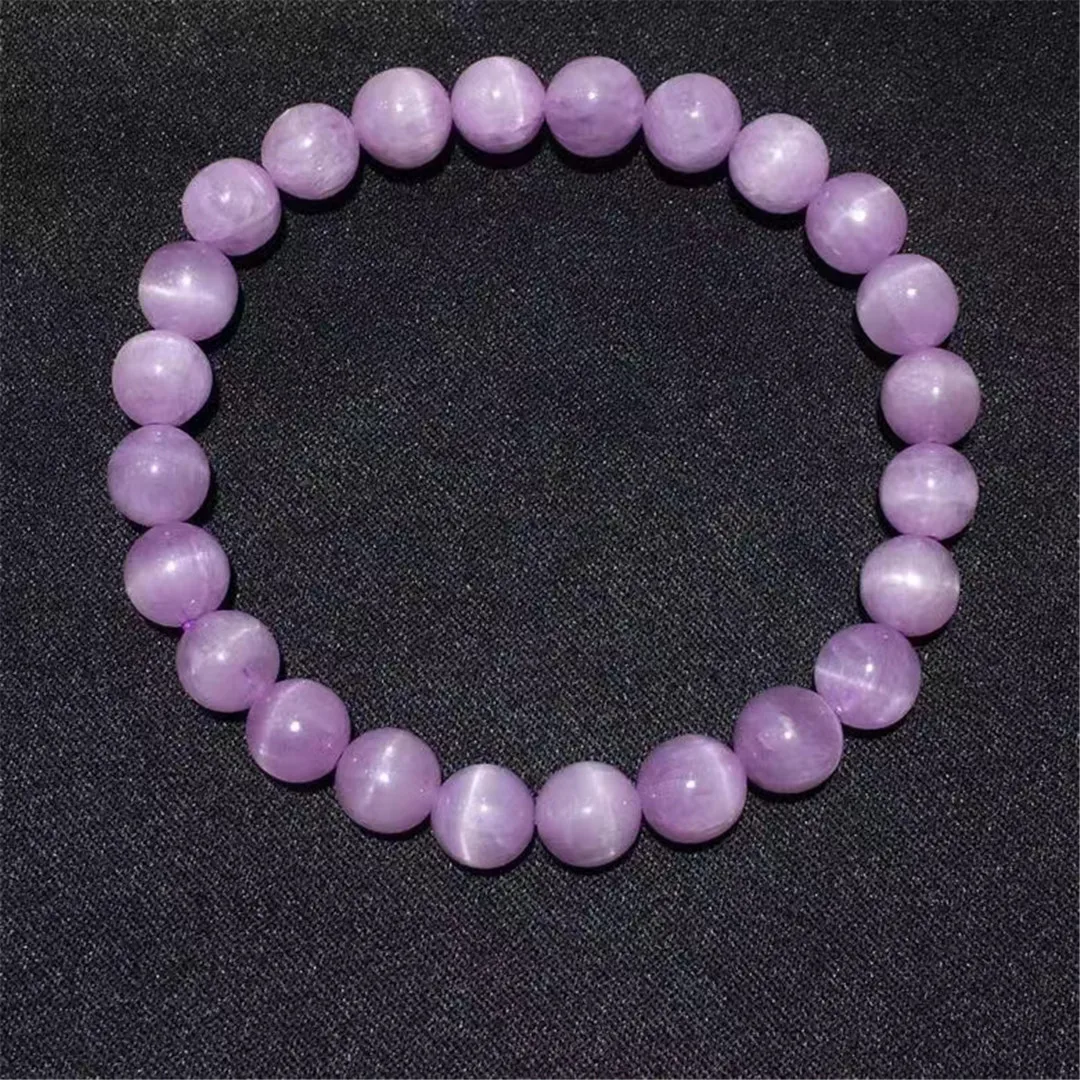 

7mm Natural Purple Kunzite Bracelet Jewelry For Women Lady Men Healing Love Gift Crystal Round Beads Cat Eye Stone Strands AAAAA