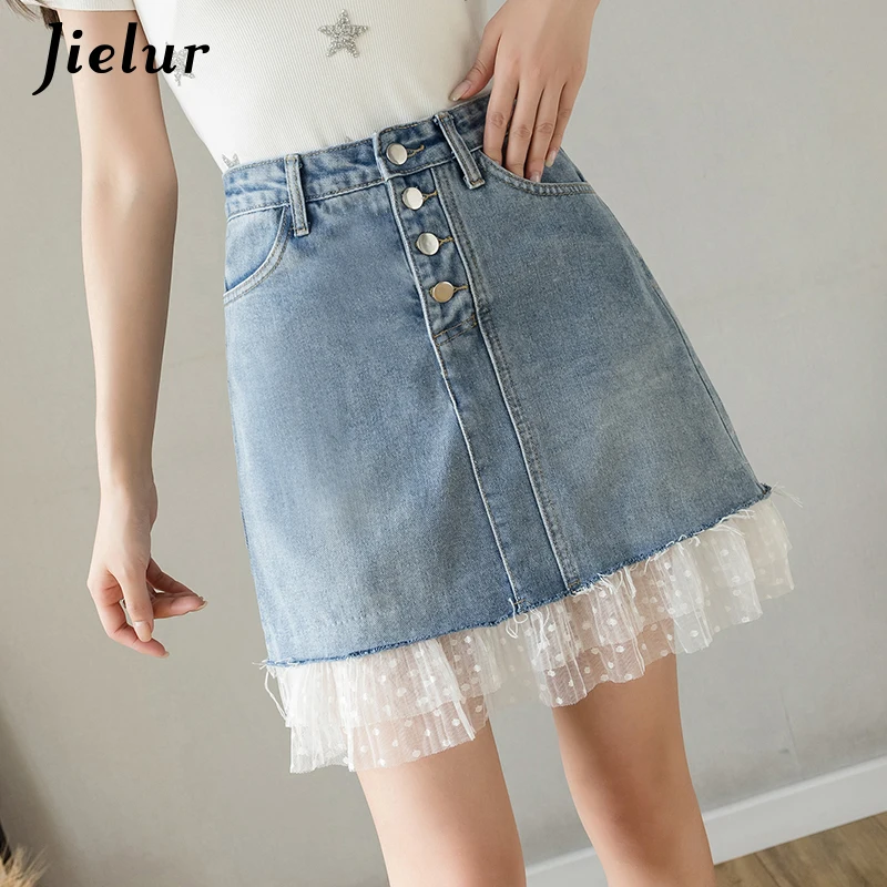Jielur New Denim Female Skirt 2022 Stitching Mesh Summer Jeans Skirts for Women Buttom Mini Skirts A-line Short Leisure Jupe
Jielur New Denim Female Skirt 2022 Stitching Mesh Summer Jeans Skirts for Women Buttom Mini Skirts A-line Short Leisure Jupe