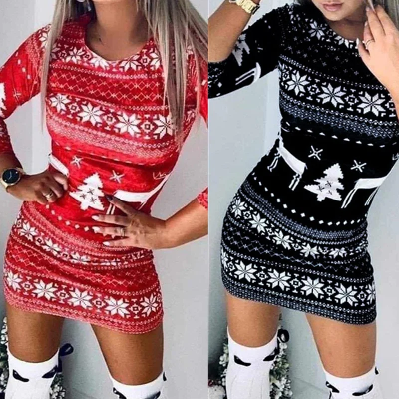 Women Party Dress Christmas Tree Printing Long Sleeve Dress Ladies Girls Slim Mini Xmas Dresses
Women Party Dress Christmas Tree Printing Long Sleeve Dress Ladies Girls Slim Mini Xmas Dresses