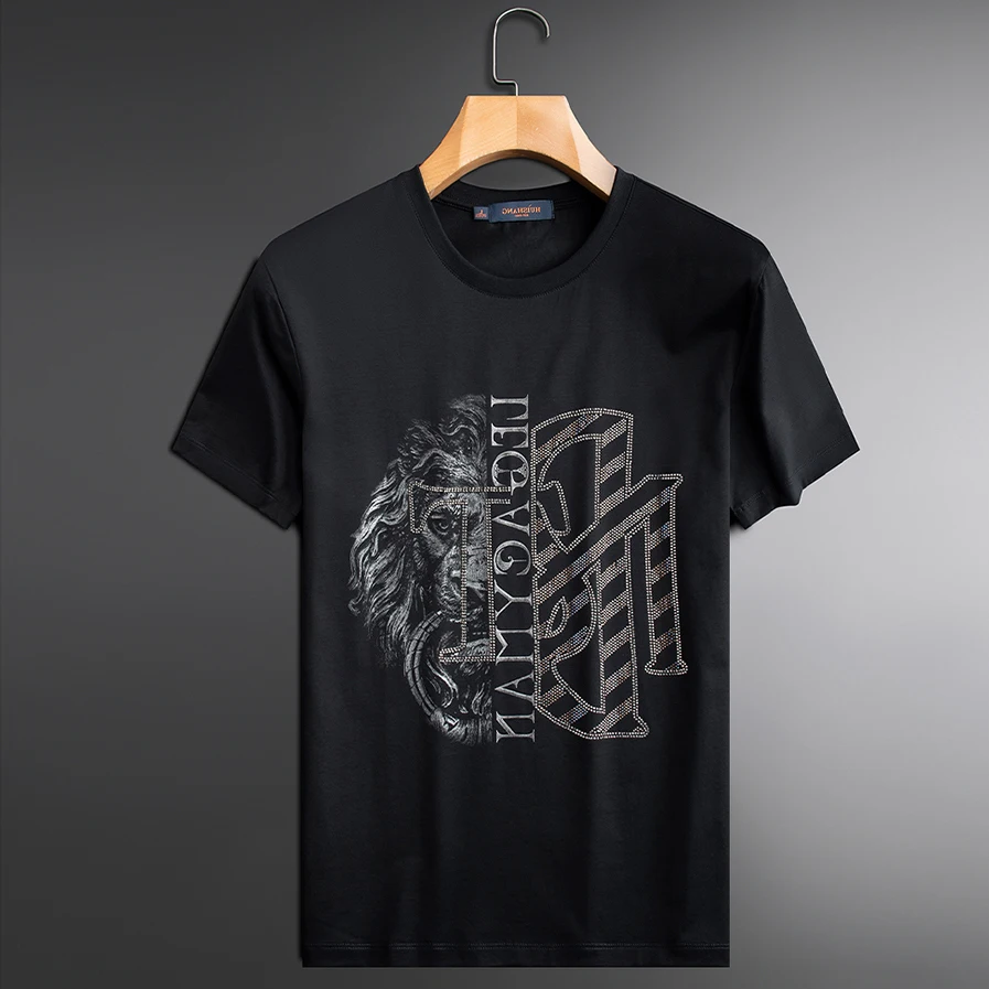 Streetwear Luxury European Goods Printed Hot Drill Summer Short Sleeve T-shirt Men Slim Breathable Round Neck Tee Shirt Homme
Streetwear Luxury European Goods Printed Hot Drill Summer Short Sleeve T-shirt Men Slim Breathable Round Neck Tee Shirt Homme
