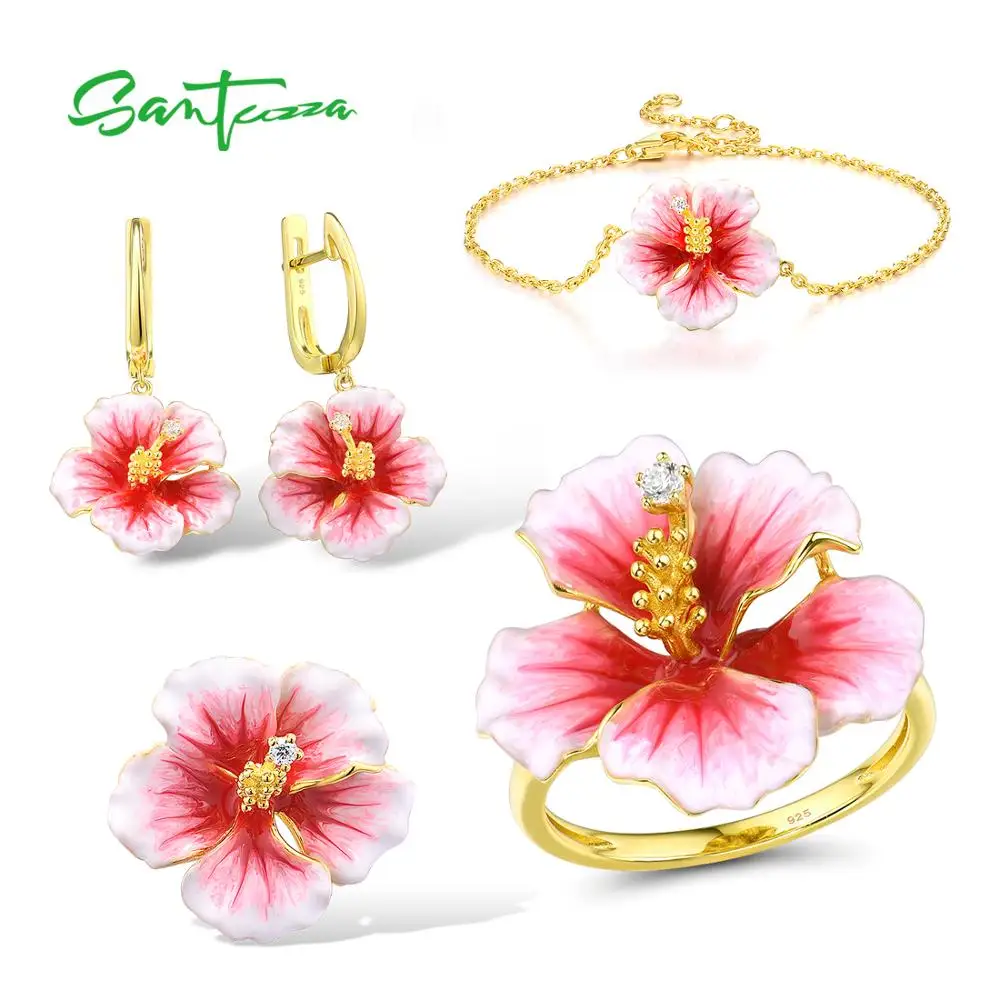 SANTUZZA Jewelry Set For Women 925 Sterling Silver Pink Enamel Flower Pendant Earrings Ring Bracelet Set Trendy Fine Jewelry
SANTUZZA Jewelry Set For Women 925 Sterling Silver Pink Enamel Flower Pendant Earrings Ring Bracelet Set Trendy Fine Jewelry