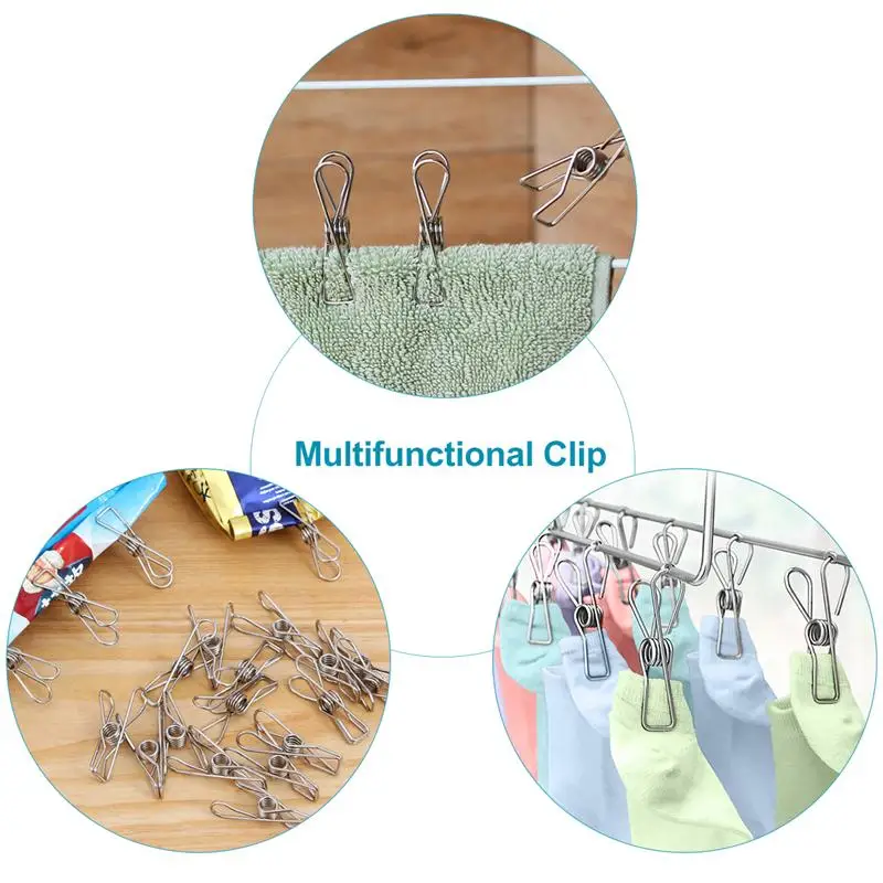 100pcs Multipurpose Stainless Steel Clips Clothes Pins Pegs Holders Clothing Clamps Sealing Clip Household Clothespin
100pcs Multipurpose Stainless Steel Clips Clothes Pins Pegs Holders Clothing Clamps Sealing Clip Household Clothespin