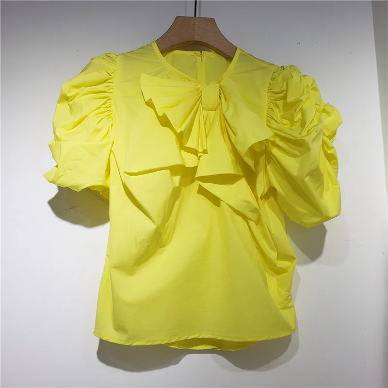 Summer Fashion O-neck Sweet Slimming Pleated Puff Sleeve Blosue Three-Dimensional Flower Bow Tie Top All-match Shirt for Women
Summer Fashion O-neck Sweet Slimming Pleated Puff Sleeve Blosue Three-Dimensional Flower Bow Tie Top All-match Shirt for Women