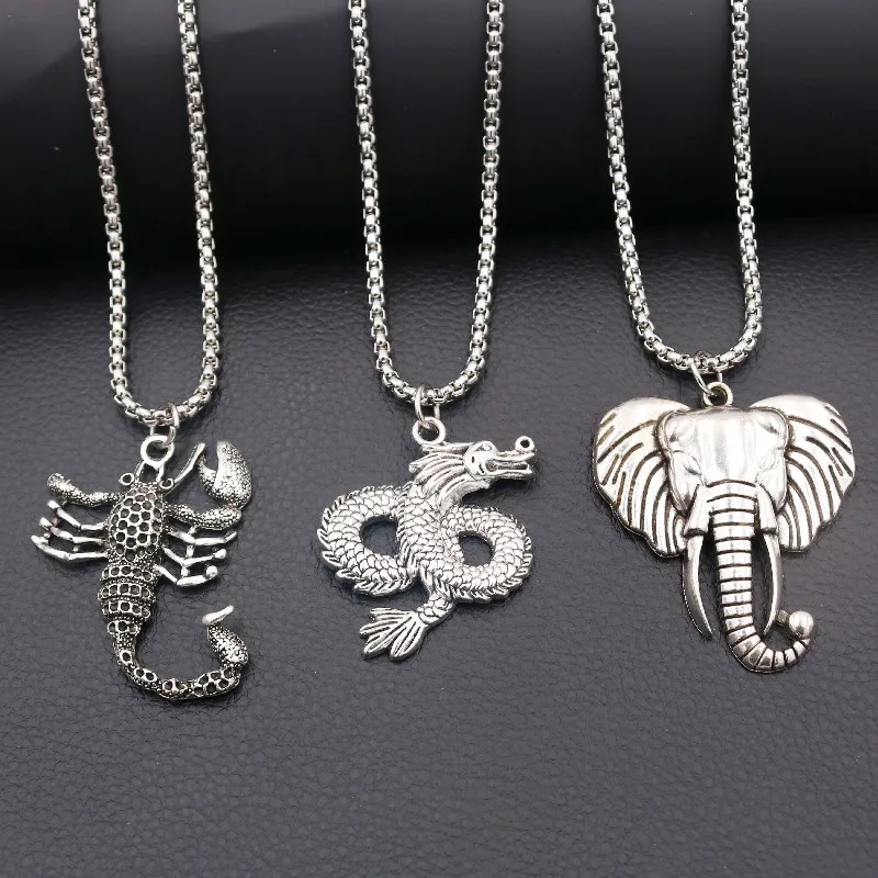 Vintage Popular Punk Animal Pendant Necklace, Scorpion Charms, Dragon Charms, Elephant Charms, DIY Handmade men's Gifts
Vintage Popular Punk Animal Pendant Necklace, Scorpion Charms, Dragon Charms, Elephant Charms, DIY Handmade men's Gifts