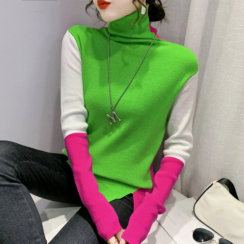 Fall Winter Knit Turtleneck Sweater European Style Women Chic Color Blocking Patchwork Irregular Fork Pullover
Fall Winter Knit Turtleneck Sweater European Style Women Chic Color Blocking Patchwork Irregular Fork Pullover