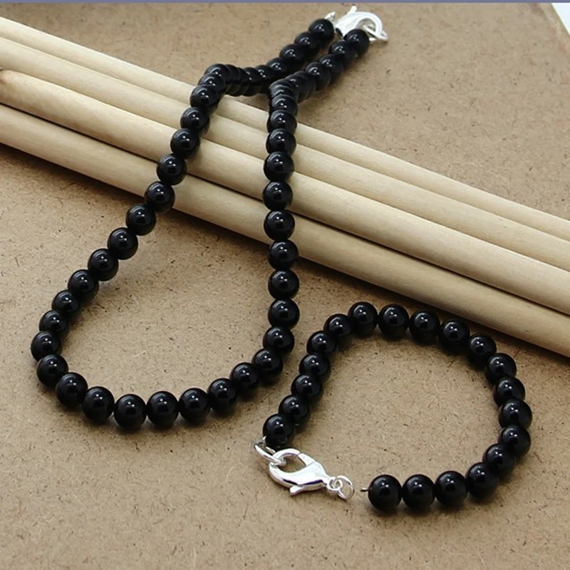 2019 New Fashion 925 Sterling Silver Black Round Pearl Necklace Bracelet Jewelry Sets Women Men Wedding Gift
2019 New Fashion 925 Sterling Silver Black Round Pearl Necklace Bracelet Jewelry Sets Women Men Wedding Gift