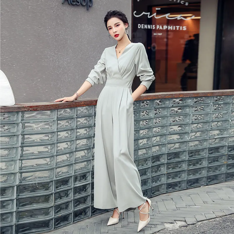 Office Ladies V-neck Full Sleeve Women Jumpsuits Elegant Slim Waist Wide Leg Loose Rompers Female Playsuits 2021 Spring
Office Ladies V-neck Full Sleeve Women Jumpsuits Elegant Slim Waist Wide Leg Loose Rompers Female Playsuits 2021 Spring