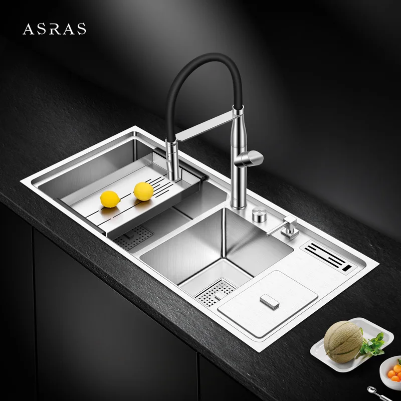 Asras 9045L+3059 SUS304 Handmade kitchen sink twin bowl multipurpose trash bin kitchen tap free shipping DHL
Asras 9045L+3059 SUS304 Handmade kitchen sink twin bowl multipurpose trash bin kitchen tap free shipping DHL