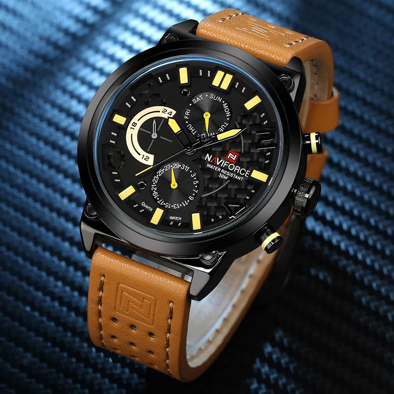 

The New NAVIFORCE Top Luxury Brand Leather Analog Quartz Watches Men Date Week Fashion Military Wristwatches Relogio Masculino